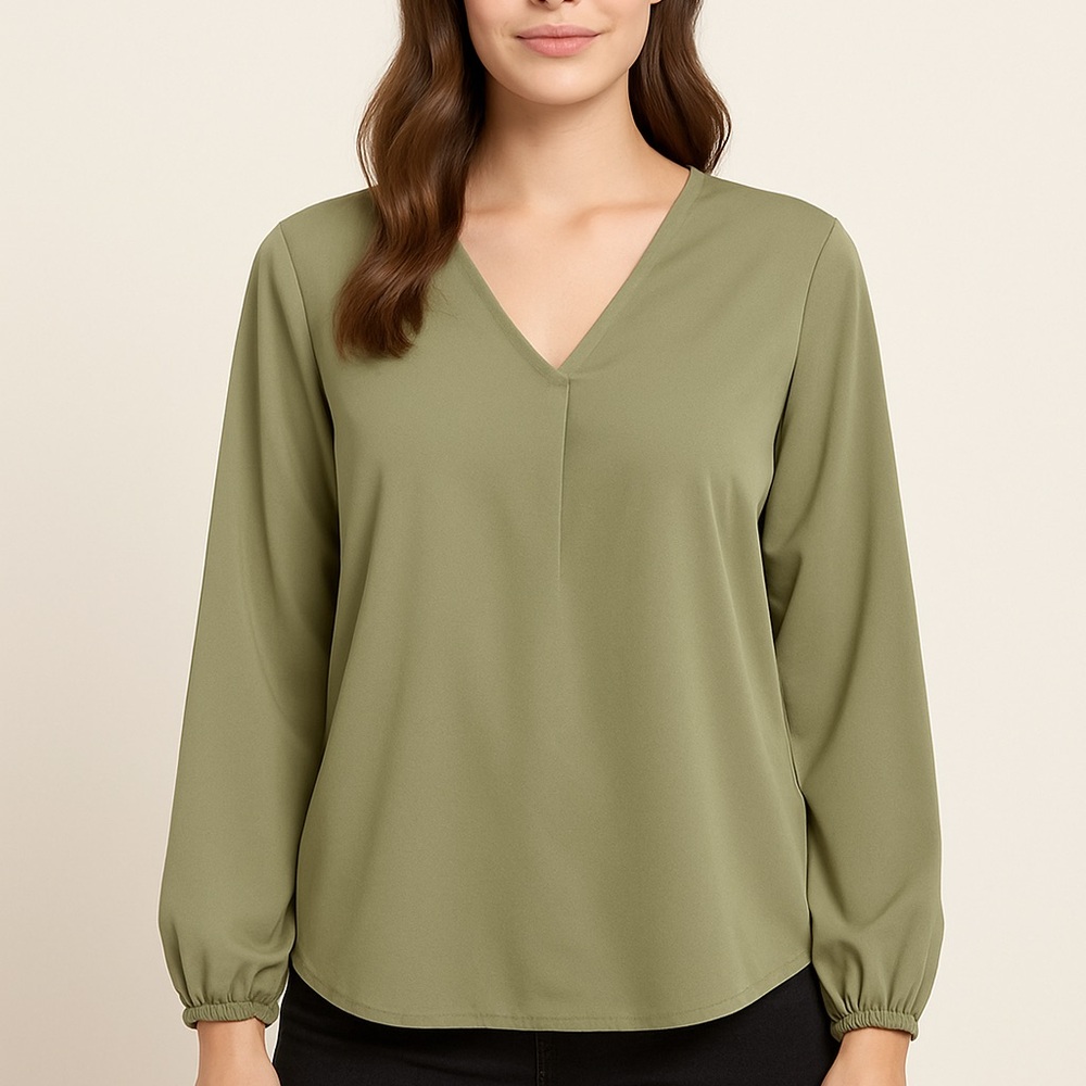 NWT Emery Rose Sage‎ Green Long Sleeve Blouse Size 1XL
